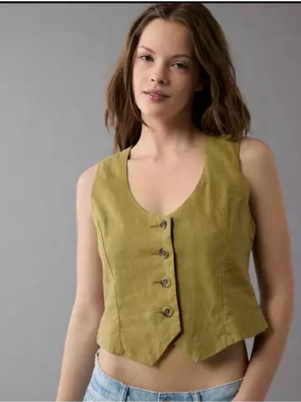 American Eagle Linen Vest green